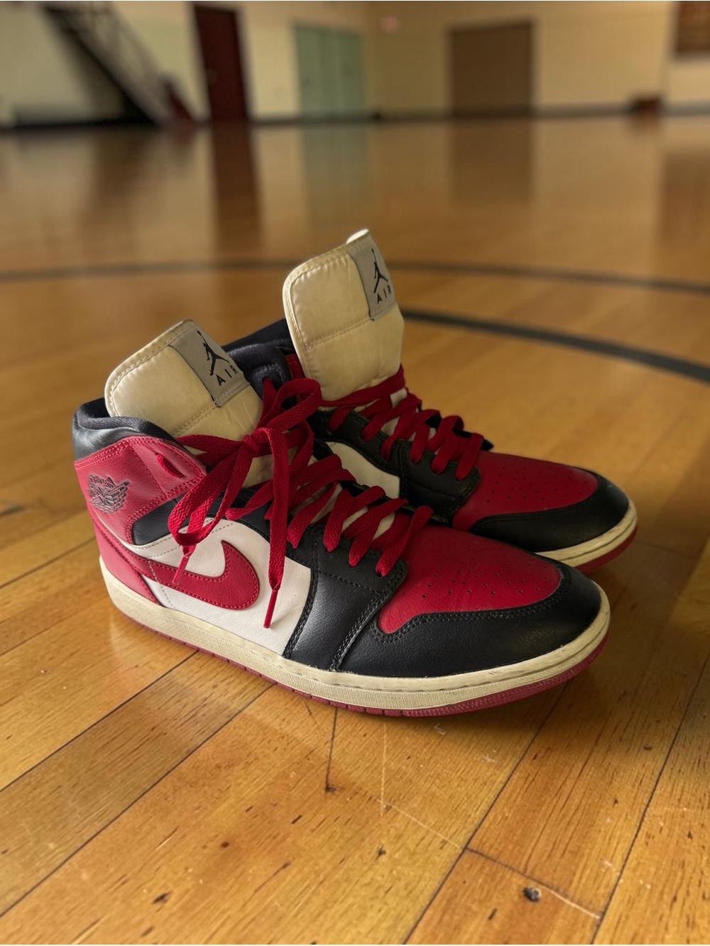 Jordan High-Top Sneakers in Red, Black & Cream